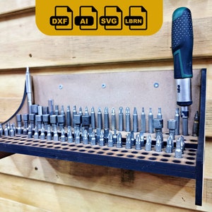 Screwdriver Bits Holder Laser Cut / CNC File, Can stand on its own or hang from a French cleat,