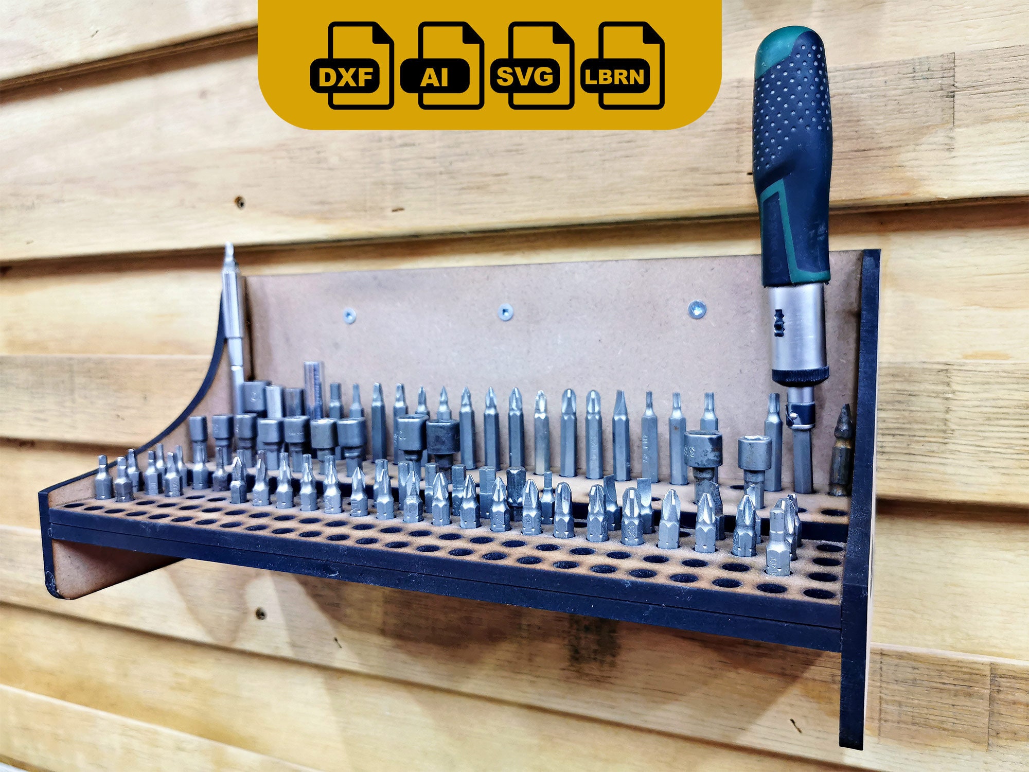 Screwdriver Bits Holder Laser Cut / CNC File, Can Stand on Its Own or