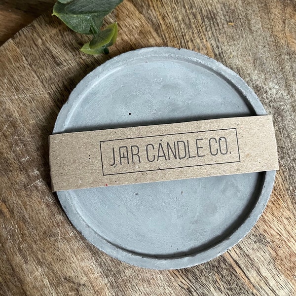 Medium 11cm Slim Depth, Grey Concrete, Round Candle Tray, Candle Holder, Oil Burner Plate, Coaster Handmade. Fits a Large Jar Candle (YK)