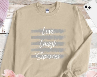 Moletom Love Laugh Summer, moletom unissex, cor clara, moletom com texto de amor