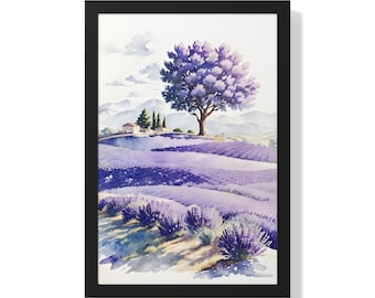 Lavender Fields of Provence, France Travel Wall Art, Watercolor Art, Landscape Art, Lavender Poster