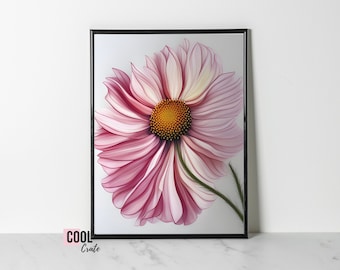 Różowy kwiat kosmosu | Wydruk cyfrowy | Galeria ścienna | Sztuka kwiatowa | Sztuka botaniczna | Różowe kwiaty | #12