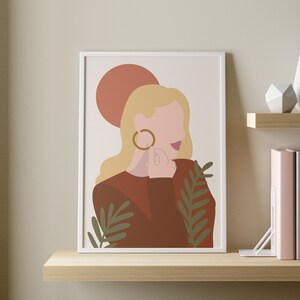 Blonde Frau Silhouette Druck - Sofort Download, Abstrakte Frau Print, Blonde Mädchen Druck, Boho Mädchen Wandkunst, Terrakotta Druck, Boho Deko