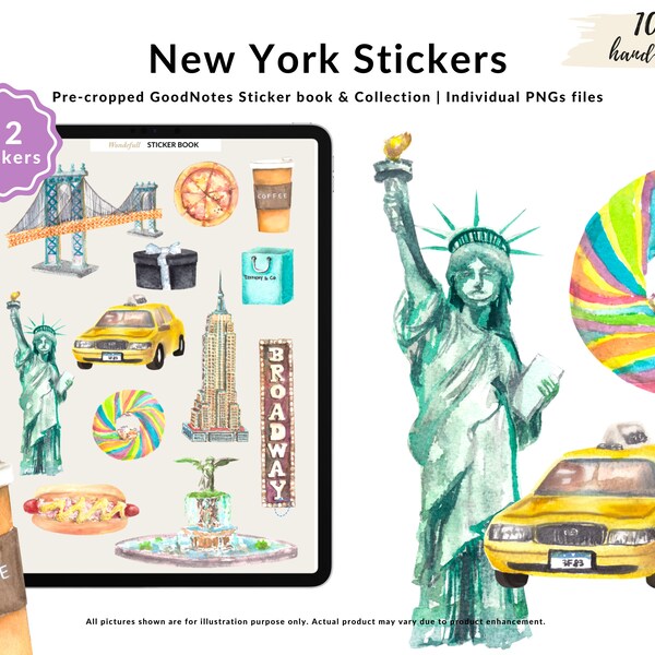 Aquarelle New York Autocollant numérique New York City iPad Planification Autocollant Liberty of Statue New York Travel Planner Autocollant