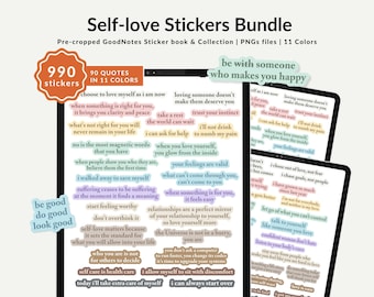 Citations sur l'amour-propre, lot d'autocollants pastel pour GoodNotes (PNG) (téléchargement numérique)