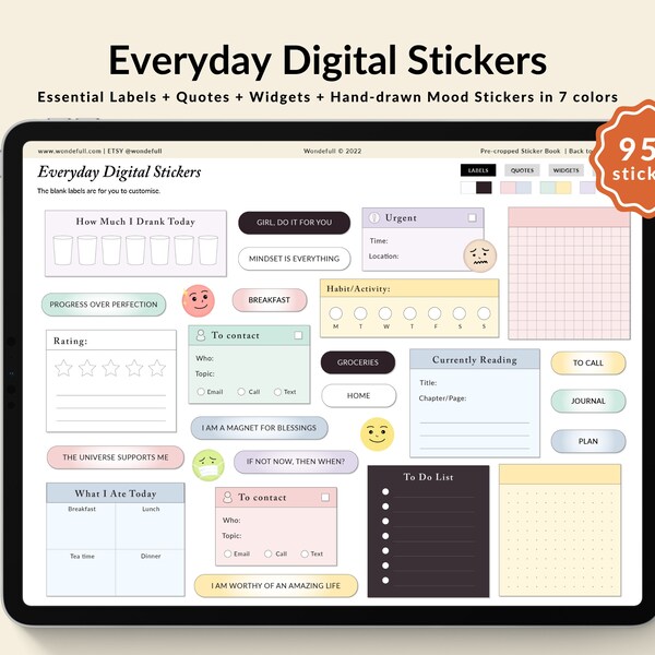 Everyday Digital Stickers, Daily Planner Stickers, GoodNotes Stickers, Notability Stickers, Work Stickers, Mood Stickers, Planner Widgets