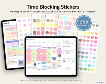 Time Blocking Color Digital Stickers Goodnotes, Pastel Transparent Gradient Shapes Stickers