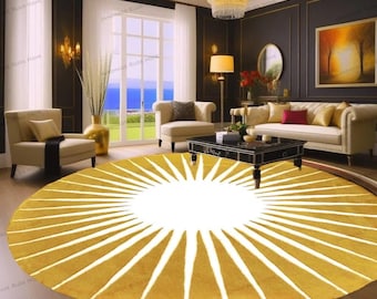 Hand-Tufted Wool Round Rug: Multicolor Sun Design