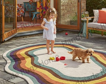 Hand-Tufted Wool Rug: Multicolor Abstract Design, Cozy Home Decor