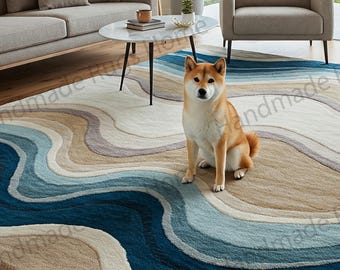 Hand Tufted Wool Rug: Abstract Geode Design, Modern Coastal Decor