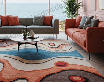 Hand-Tufted Wool Rug: Modern Abstract Design, Home Decor (8x10)