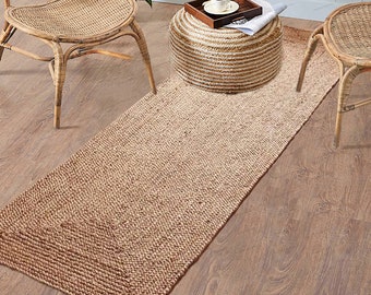 Handwoven Jute Runner Rug: Braided Boho Decor, Custom Size