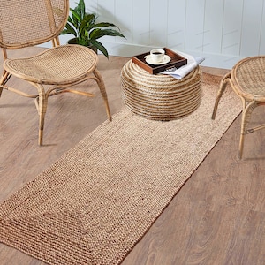 Handwoven Jute Runner Rug: Braided Boho Decor, Custom Size