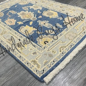 Vintage Hand Knotted Wool Rug: Blue Oriental Turkish Style