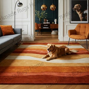 Hand-Tufted Wool Rug: Abstract Waves, Warm Earth Tones