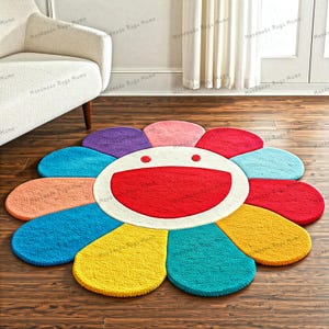 Hand-Tufted Wool Flower Rug: Modern Multicolour Accent Carpet