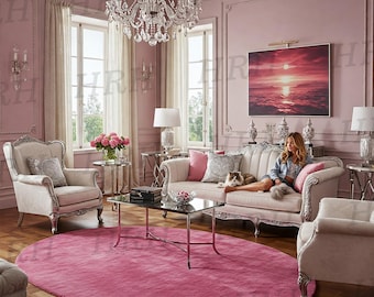 Blush Pink Oval Wool Rug - Hand-Tufted Soft and Durable