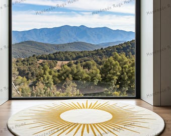 Hand-Tufted Wool Sun Rug: Round Yellow Carpet