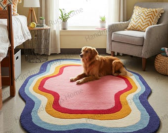 Hand Tufted Abstract Wavy Rug – Colorful Boho Accent for Modern Living Rooms & Homes