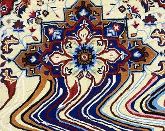 Melting Persian Rug, Colorful Floor Art for Eclectic Homes, Hand Tufted Wool Decor