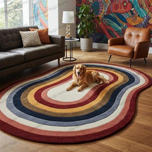 Hand Tufted Wool Rug: Multi-Color Abstract Wave, Modern Design