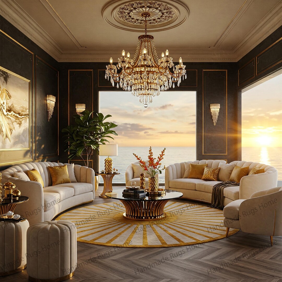 Starburst Rug Gold Hand-tufted Wool Round Rug: Gold Sunburst Design - Etsy
