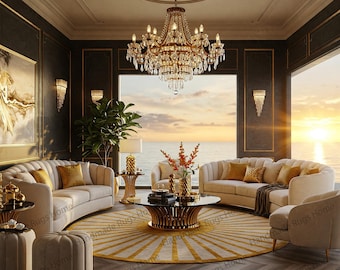 Hand-Tufted Wool Round Rug: Gold Sunburst Design