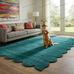 Soft and durable modern green rug, ideal for high-traffic areas in stylish interiors.
