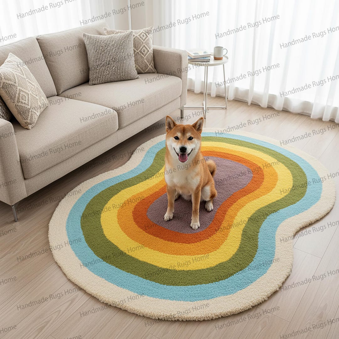 Wool Rainbow Rug Hand-tufted Wavy Rainbow Wool Rug – Bohemian Home Decor - Etsy