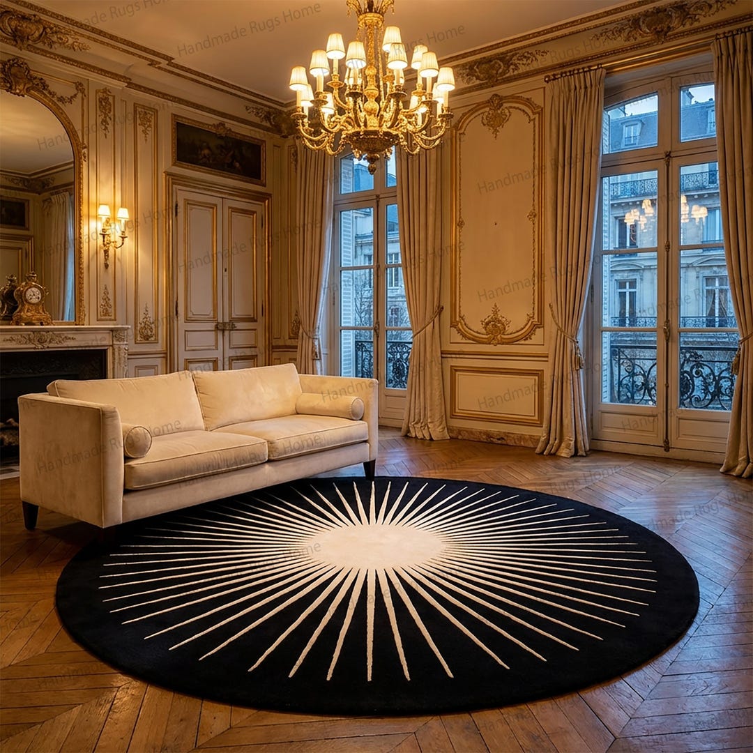 Round Modern Distressed Rug Hand-tufted Wool Round Rug, Modern Sunburst Design - Etsy