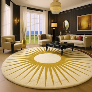 Hand-Tufted Wool Round Rug: Multicolor Sun Design