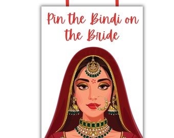 Shower nuptiale punjabi épingle le bindi sur l'affiche de la mariée, jeu de mariage indien, décoration d'enterrement de vie de jeune fille, activité fête nuptiale, cadeau amusant