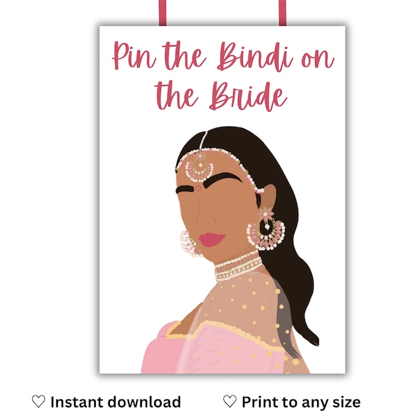 Pink Faceless Bride | Bridal Shower Game | Pin the Bindi on the Bride | Digital Download