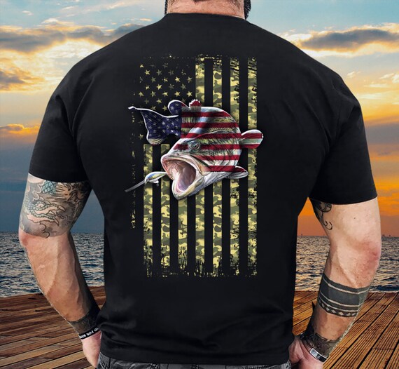 Lagermouth Bass Fishing American Camo USA Flag for Fisherman T