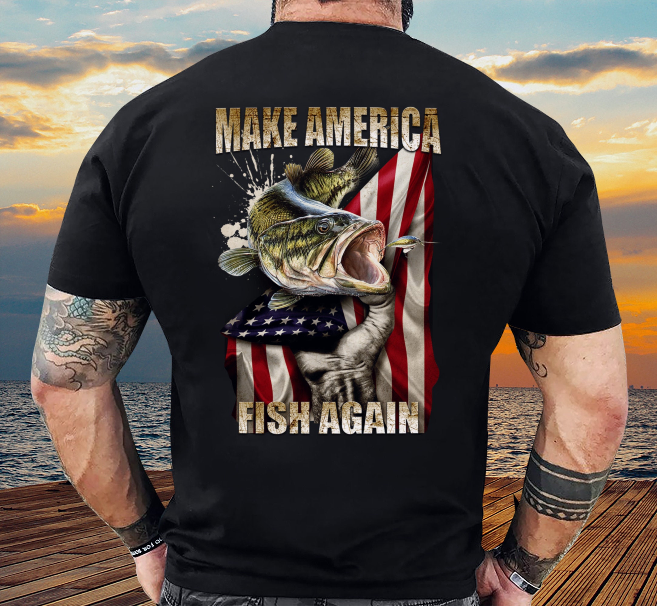 Make America Fish Again American USA Flag for Fisherman T-shirt