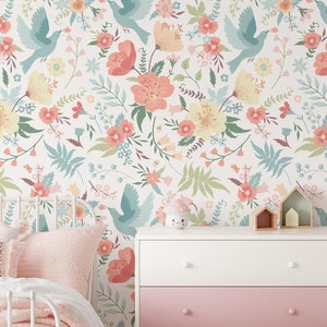 Florale Kindertapete, abnehmbare Klebe auf Wandbild BlumenTapete, Kinderzimmer Tapete, abnehmbare Tapete Kindertapete
