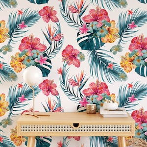 Abnehmbare florale Tapete, tropische Blumen Tapete, Bananenblatt Tapete, Monstera Blatt Tapete, benutzerdefinierte florale abnehmbare Tapete