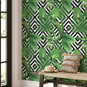 Abnehmbare florale Tapete, tropische Blumen Tapete, Bananenblatt Tapete, Monstera Blatt Tapete, benutzerdefinierte florale abnehmbare Tapete