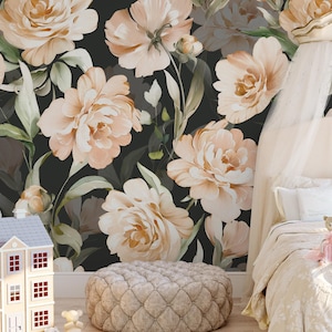 Abnehmbare dunkle Posie Blumen Kinderzimmer Kindertapete, Kinderzimmer Pastell Blumen Wandbild, süße Schlafzimmer Wandkunst, Baby & Kleinkind Dekor