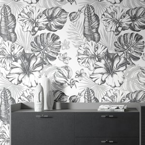 Abnehmbare florale Tapete, tropische Blumen Tapete, Bananenblatt Tapete, Monstera Blatt Tapete, benutzerdefinierte florale abnehmbare Tapete