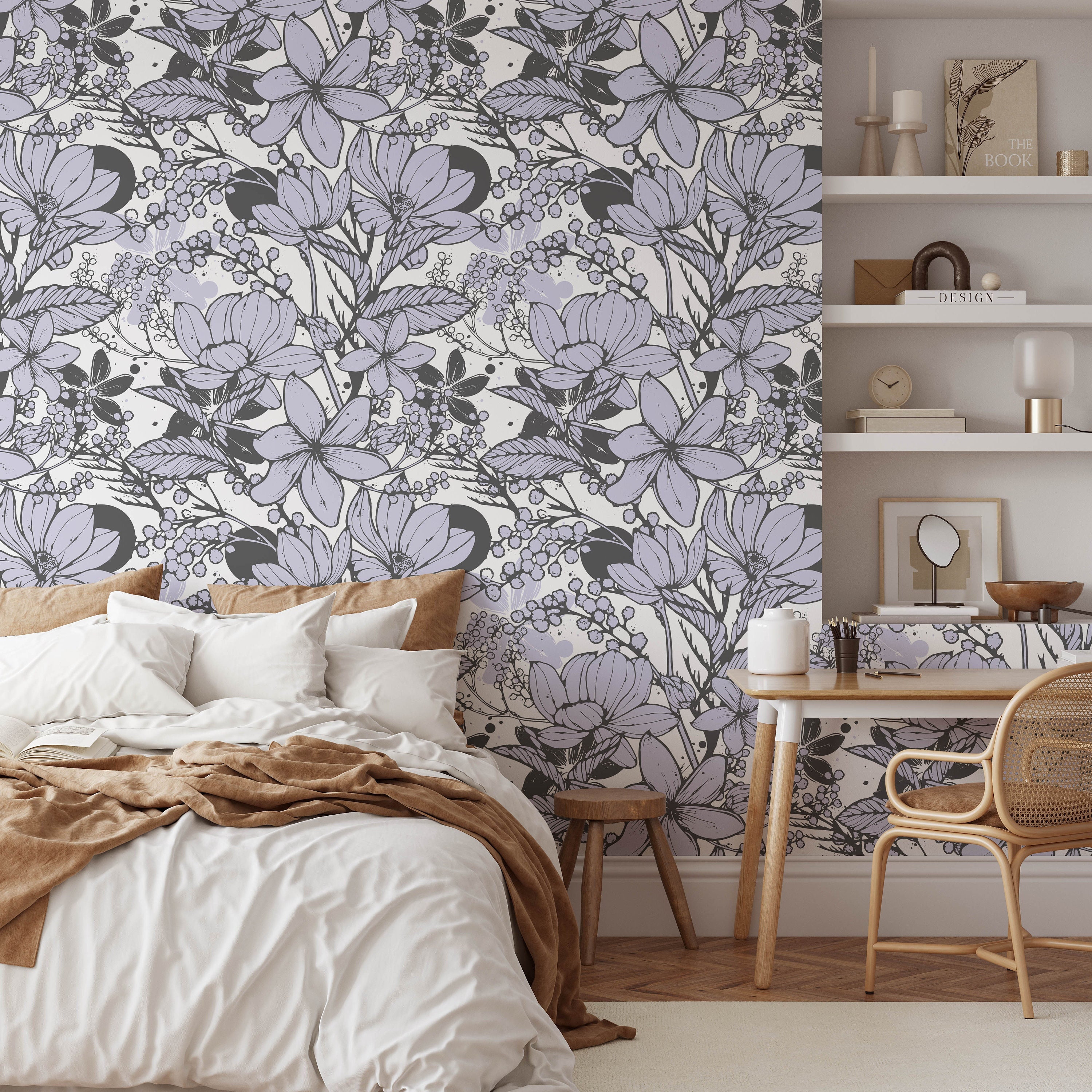 Removable Floral Wallpaper, Mural Floral Wallpaper, Botanical Custom ...