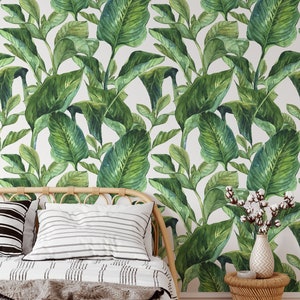 Abnehmbare florale Tapete, tropische Blumen Tapete, Bananenblatt Tapete, Monstera Blatt Tapete, benutzerdefinierte florale abnehmbare Tapete