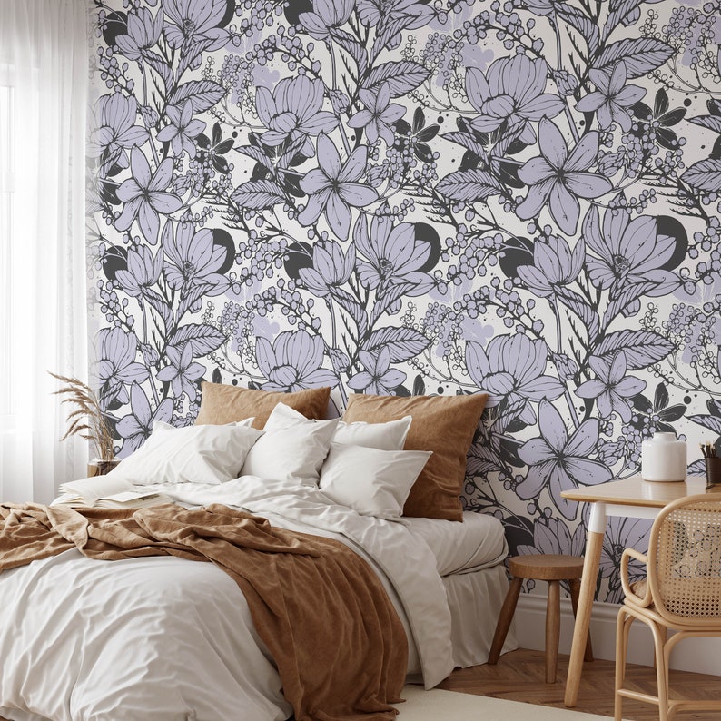 Removable Floral Wallpaper, Mural Floral Wallpaper, Botanical Custom