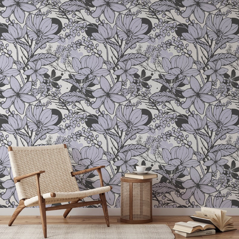 Removable Floral Wallpaper, Mural Floral Wallpaper, Botanical Custom
