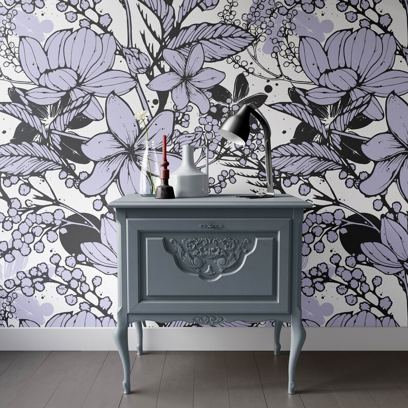 Removable Floral Wallpaper, Mural Floral Wallpaper, Botanical Custom