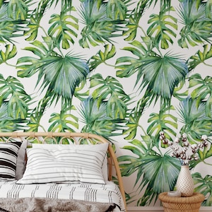 Abnehmbare florale Tapete, tropische Blumen Tapete, Bananenblatt Tapete, Monstera Blatt Tapete, benutzerdefinierte florale abnehmbare Tapete