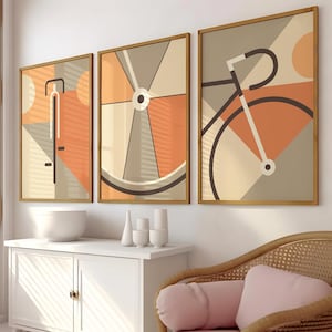 Cartaz de arte bicicleta 3 partes, presente de bicicleta, ilustração de bicicleta de corrida minimalista, bicicleta de corrida, ideia de presente, mural de motociclista