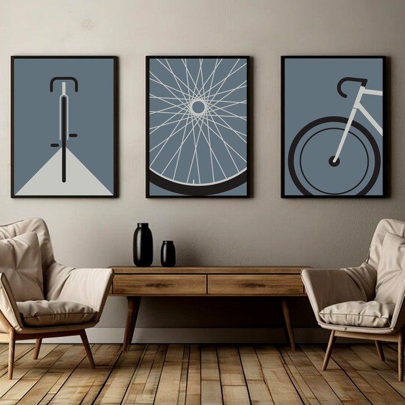 Poster Artwork Fahrrad 3-teilig, Fahrrad Geschenk, Illustration minimalistisch, Rennrad, Geschenkidee, Biker Wandbild Bild 3