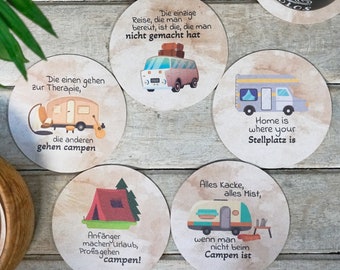 Geschenk für Camper | Camping Untersetzer | Bierdeckel für Campingfans | Camping Geschenk lustig