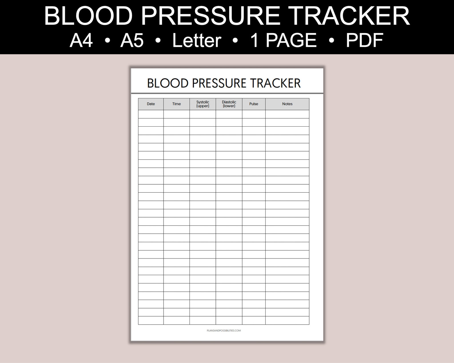 Printable Blood Pressure Tracker Pasebp